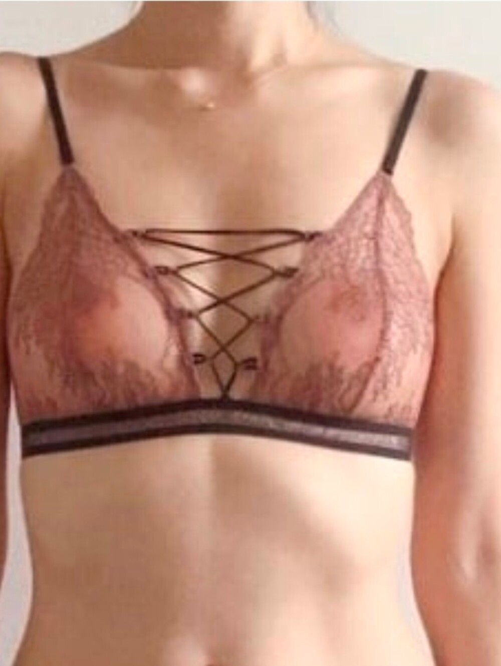 Topshop Pink Lace Bralette with Strappy Lace-Up Scalloped Edge Nude Pink Sexy